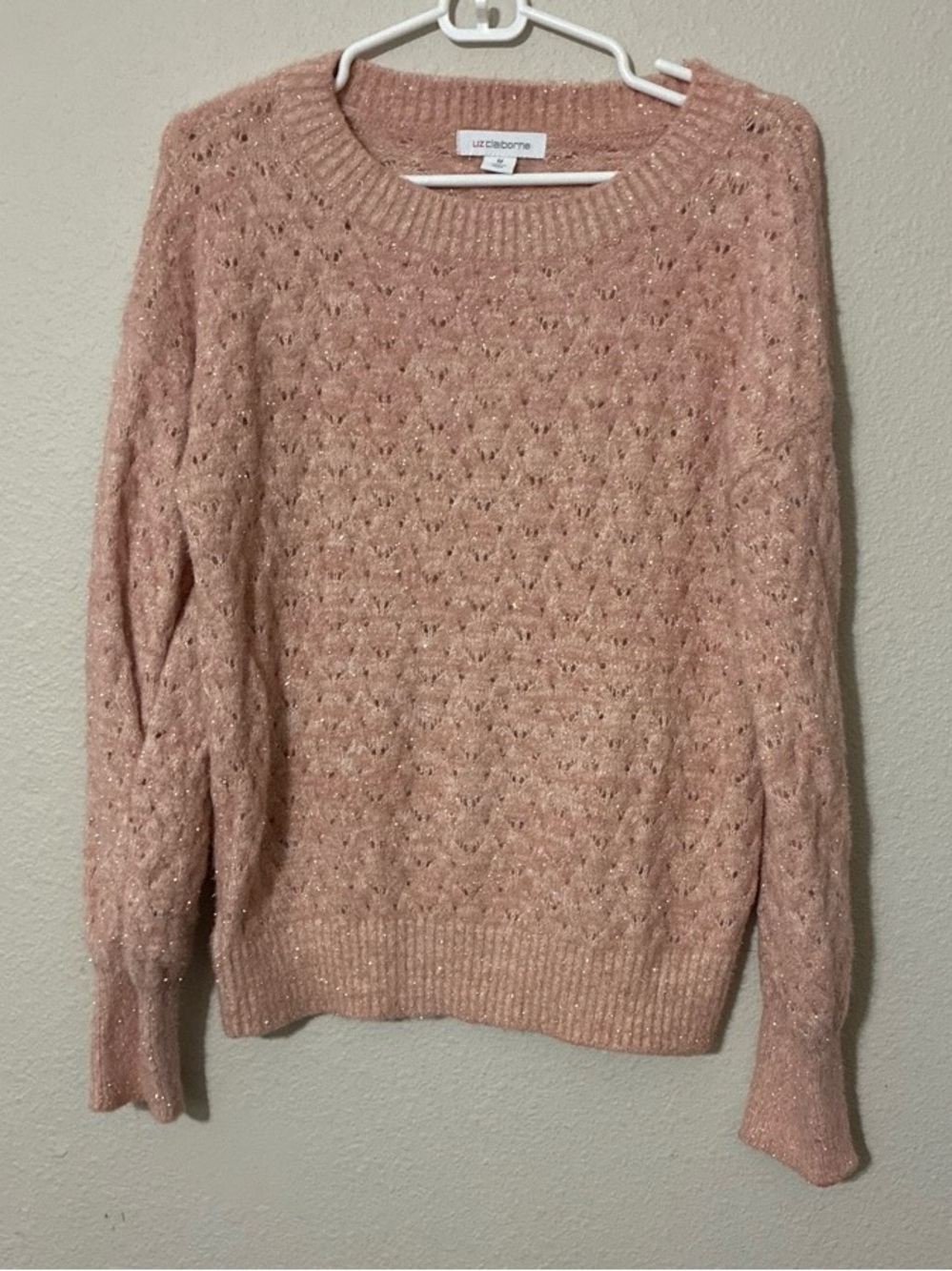 Liz Claiborne Blush Pink Sparkle Crewneck Sweater